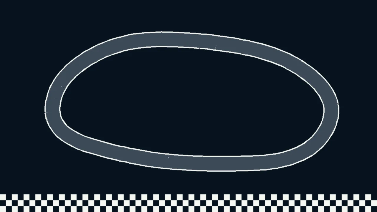 Abstract illustration of a gray looping track outline with a white edge and a checkered band along the bottom