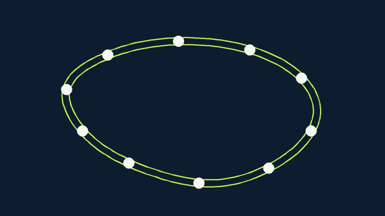 Abstract illustration of a lime circuit outline with white markers on a navy background