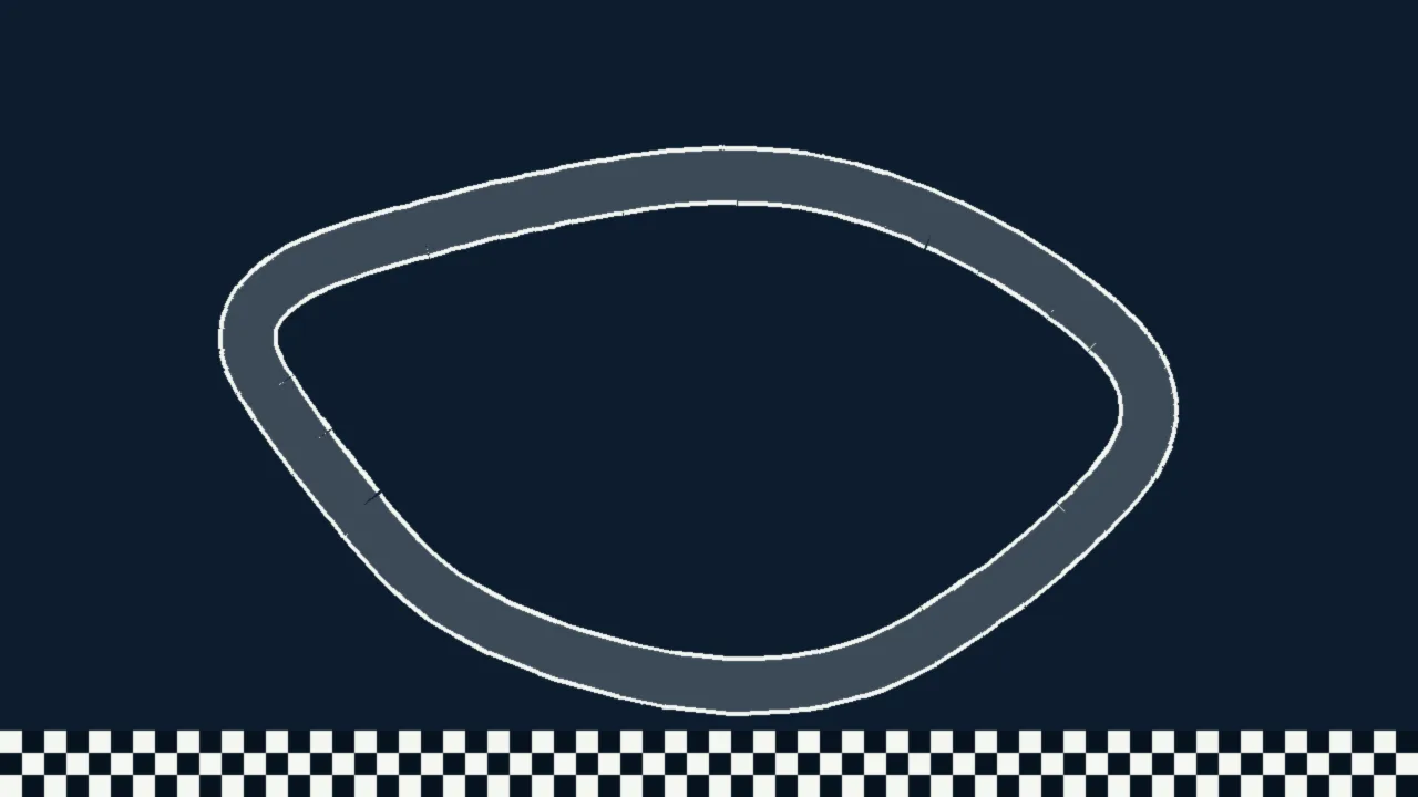 Abstract illustration of a gray race track loop above a black and white checkered strip