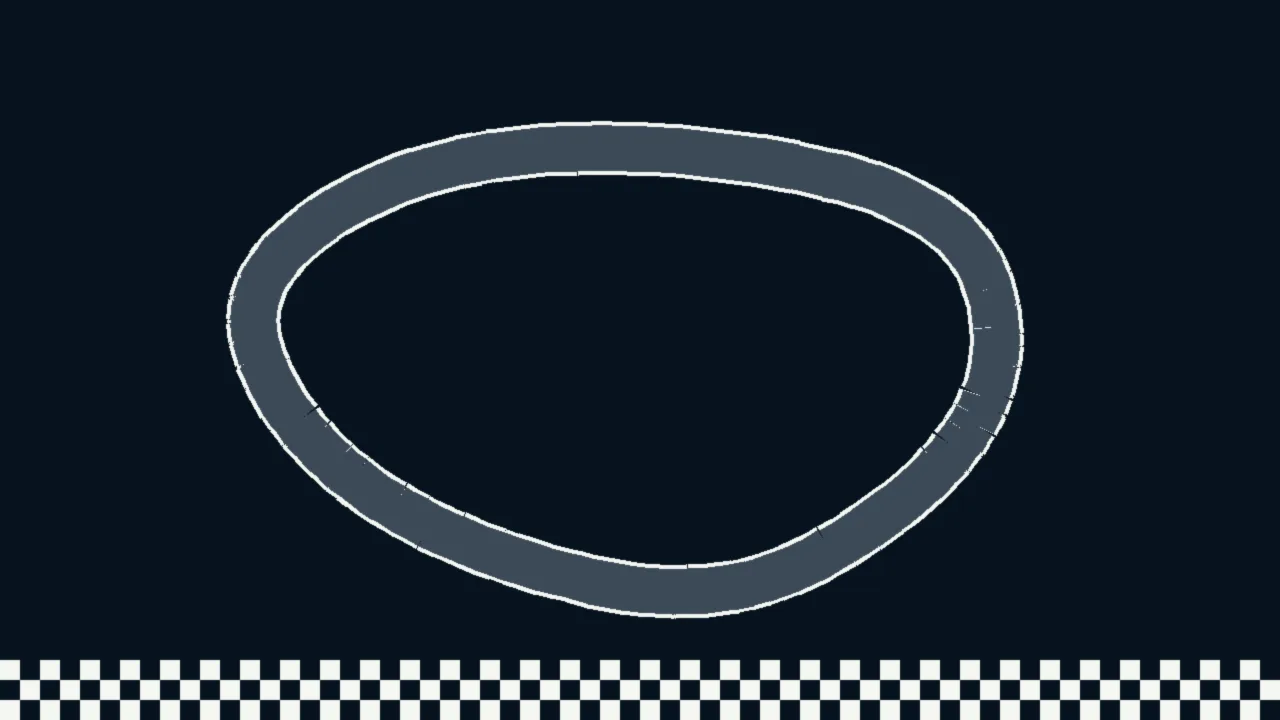 Abstract illustration of a gray circuit loop on dark blue with a checkered strip
