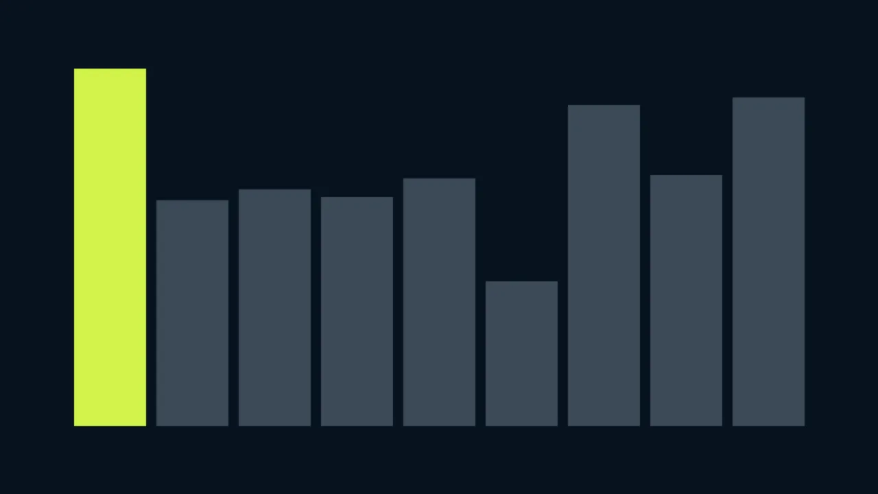 Abstract illustration of lime and gray vertical bars like a points chart on navy