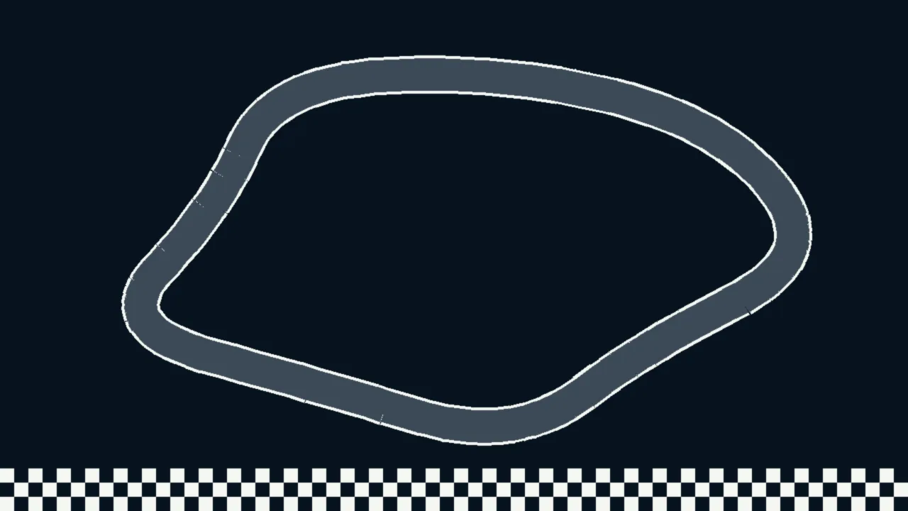 Abstract illustration of a gray race circuit outline with a checkered strip at the bottom