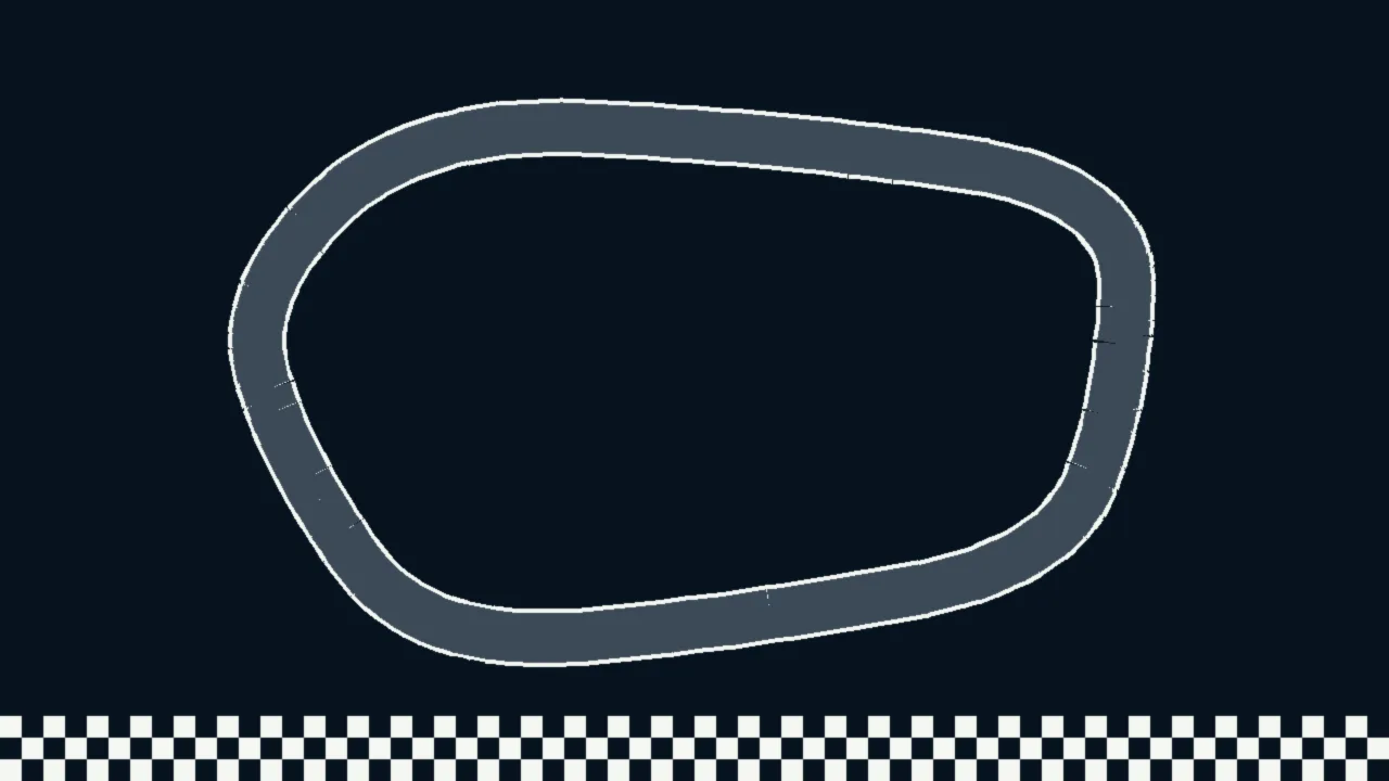 Abstract illustration of a gray circuit loop on navy with a checkered strip below