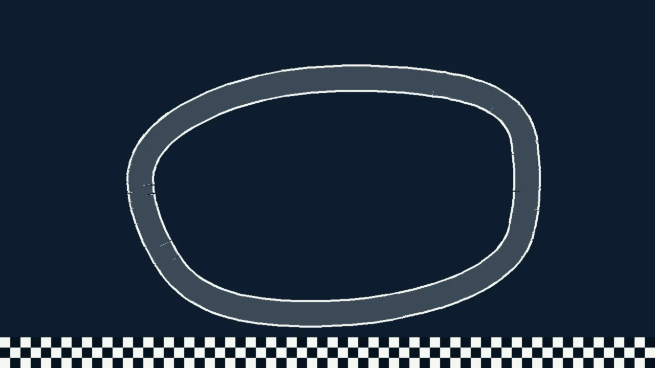 Abstract illustration of a gray circuit loop on navy with a checkered strip below