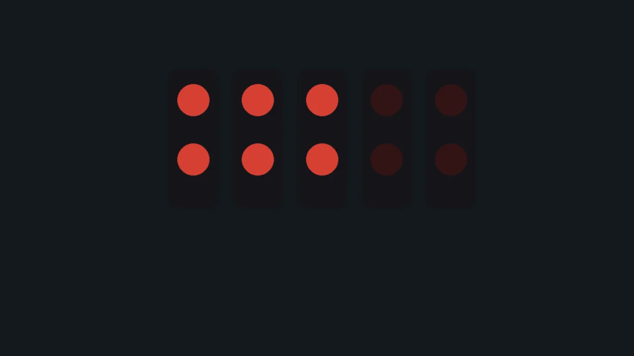 Abstract illustration of two rows of start lights with three red lights lit