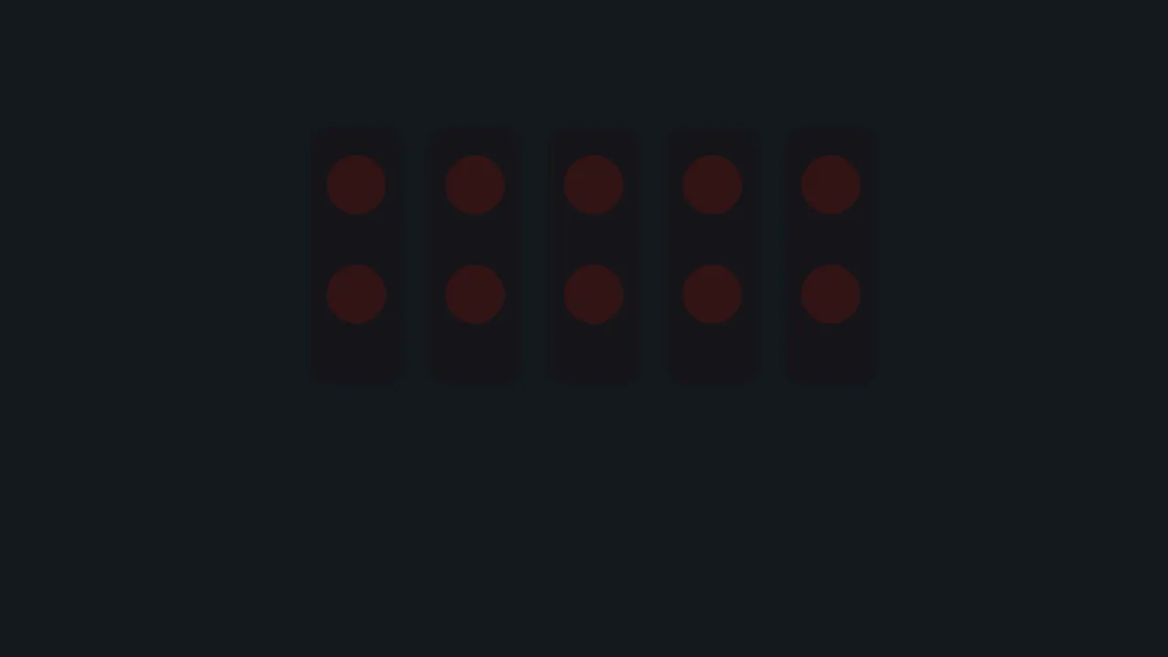 Abstract illustration of five dark start light panels with red lamps lit on some of them