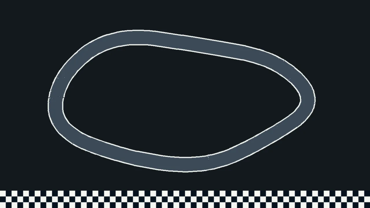 Abstract illustration of a gray race track loop above a checkered strip and a lime band