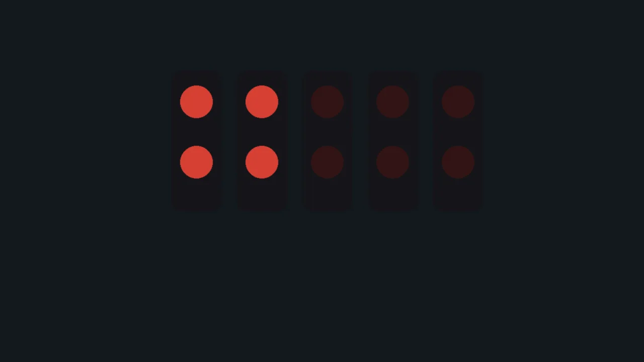 Abstract illustration of a row of starting light gantries with red lamps