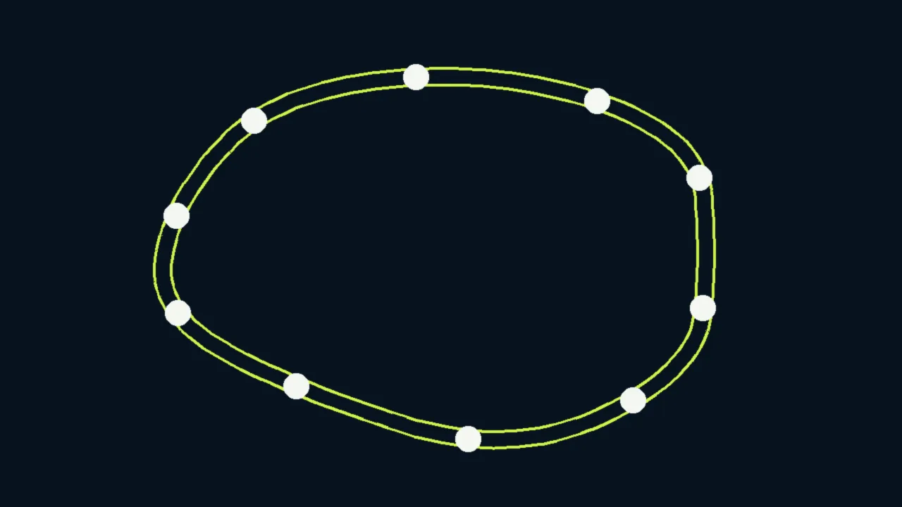 Abstract illustration of a lime circuit map with white corner markers on navy