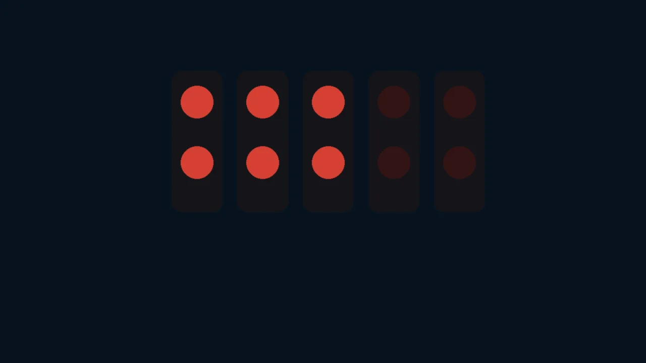Abstract illustration of five dark start light panels with red lamps