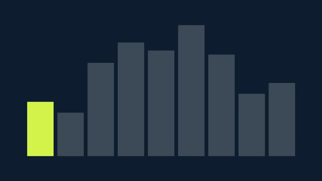 Abstract illustration of lime and gray bars of varying height like a ranking chart