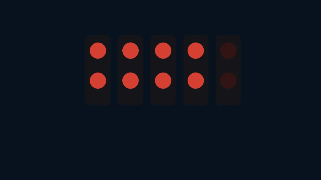 Abstract illustration of two rows of start lights on a dark panel