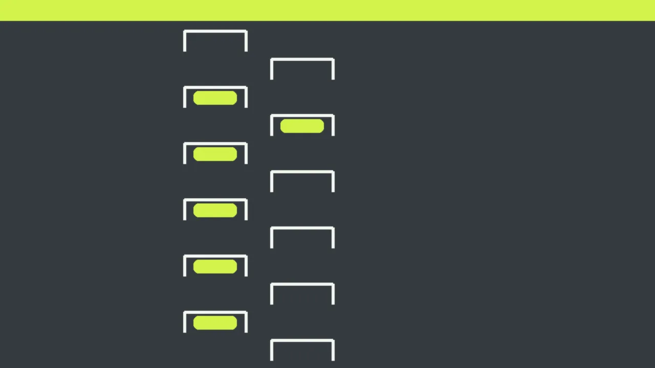 Abstract illustration of starting grid slots seen from above, some filled with lime blocks and some empty